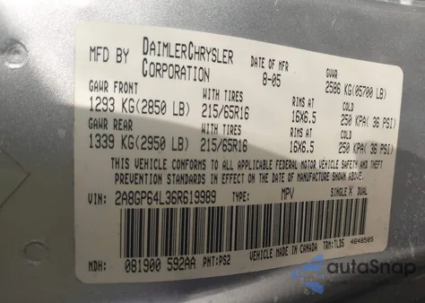 2006 Chrysler Town & Country Limited z USA, uszkodzony, nr VIN 2A8GP64L36R619989